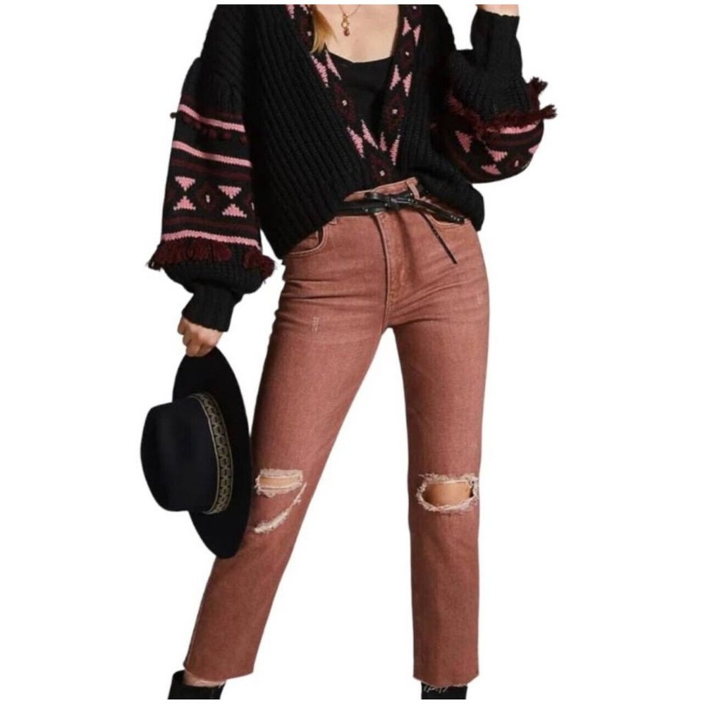 Anthropologie Pilcro  Jeans Womens 4 26" The Vintage Straight Brown Busted Knees - Picture 10 of 10